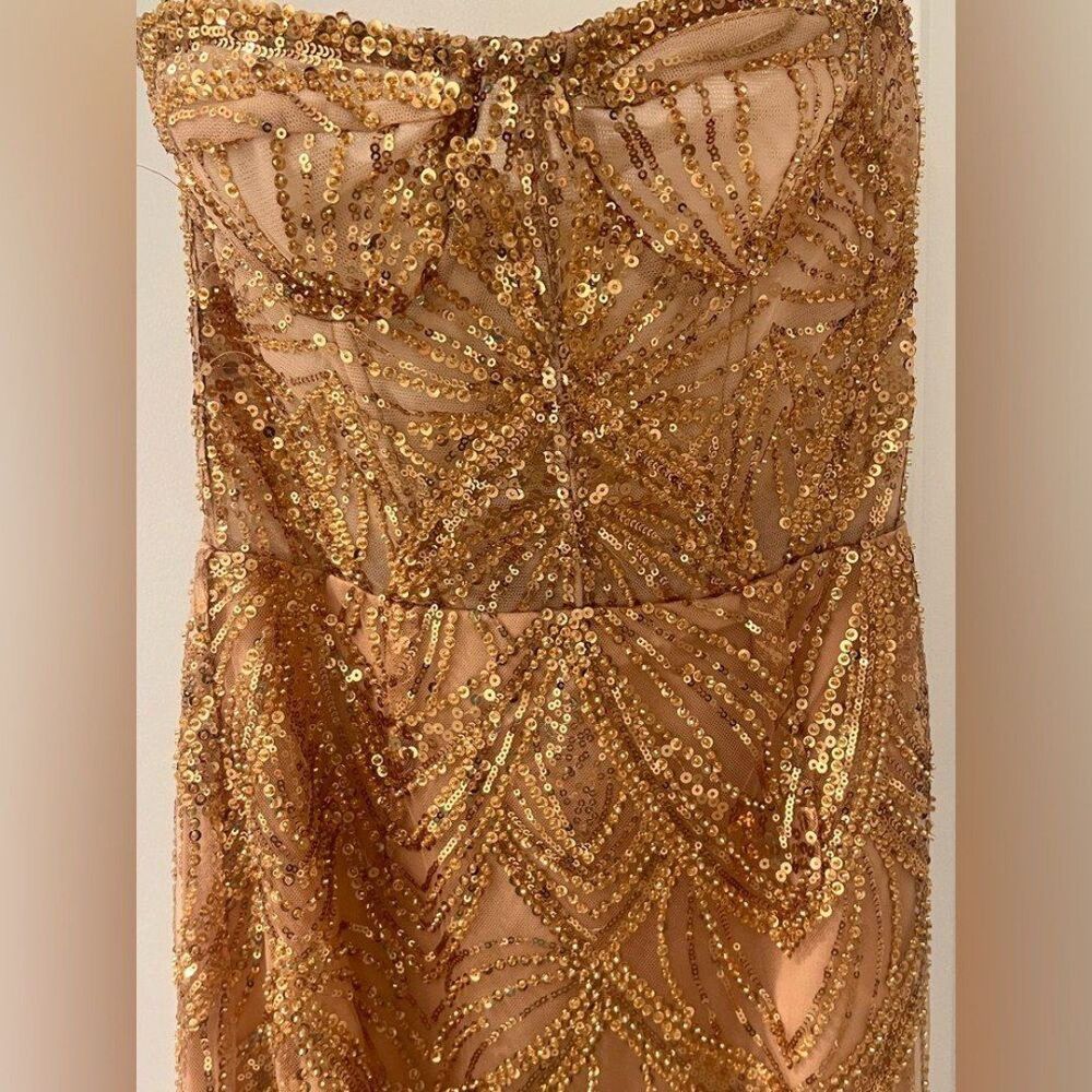Bronx and Banco Rose Gold Sequin Strapless Midi Dress - Picture 10 of 12